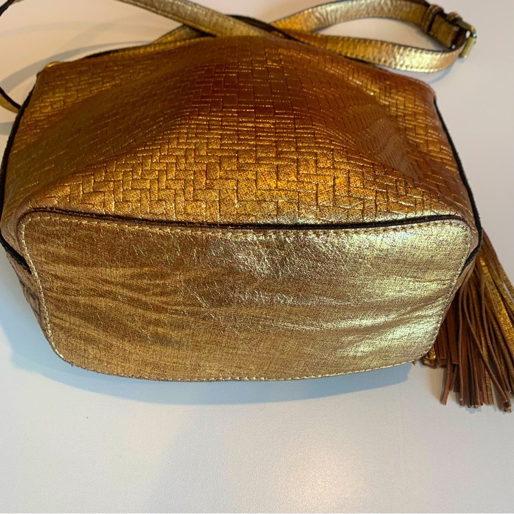 Patricia Nash Leather Metallic  Gold Woven Crossbody Bag - Picture 10 of 11